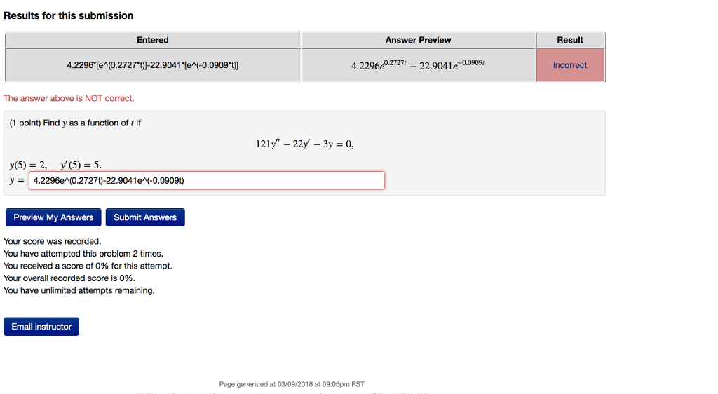 Solved Results For This Submission Entered Answer Preview | Chegg.com