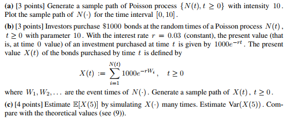 (a) [B points] Generate a sample path of Poisson | Chegg.com