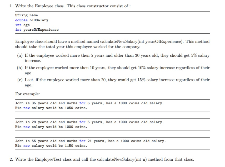 Solved 1. Write the Employee class. This class constructor | Chegg.com
