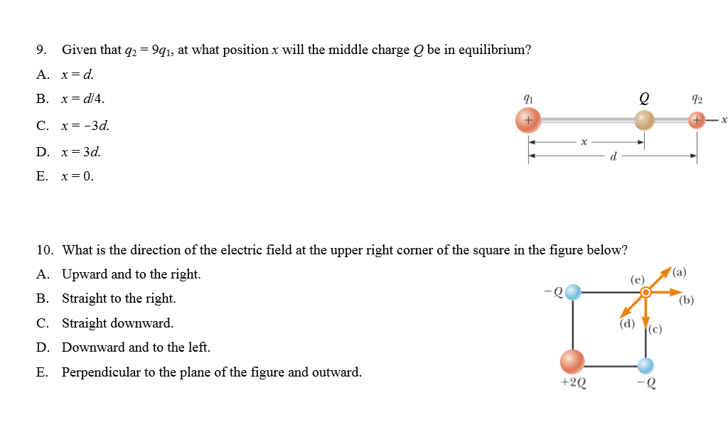 Solved 9. Given that q-9q1, at what position x will the | Chegg.com