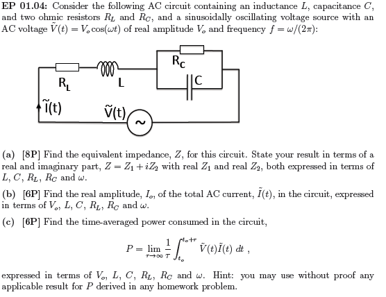 Solved Consider The Following Ac Circuit Containing An