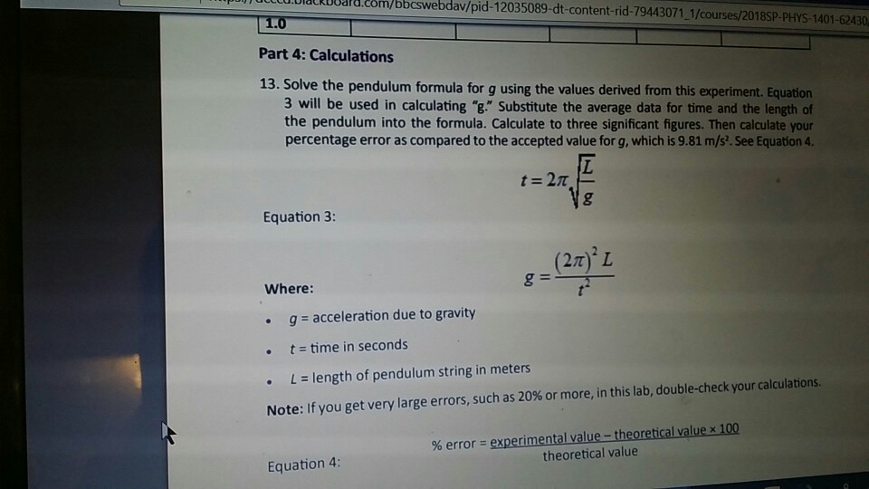 Solved し0 Part 4: Calculations 13. Solve the pendulum | Chegg.com