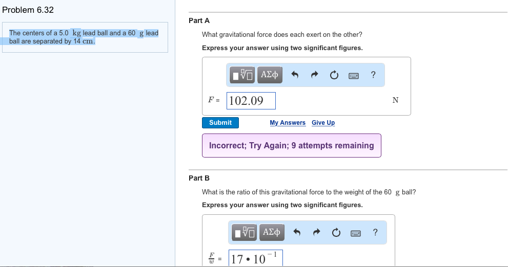 Solved The centers of a 5.0 kg lead ball and a 60 g lead