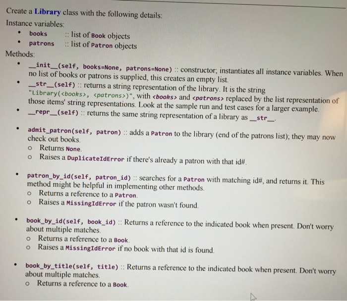 Solved Create a Library class with the following details: | Chegg.com