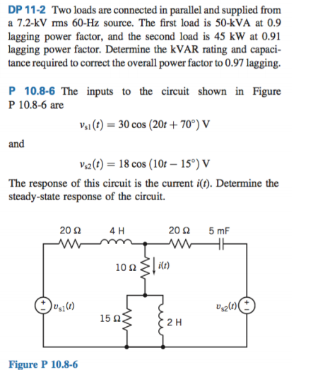 Solved Two loads are connected in parallel and supplied from | Chegg.com