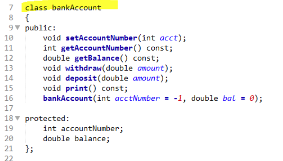 Solved C++ The class bankAccount to store customer’s | Chegg.com