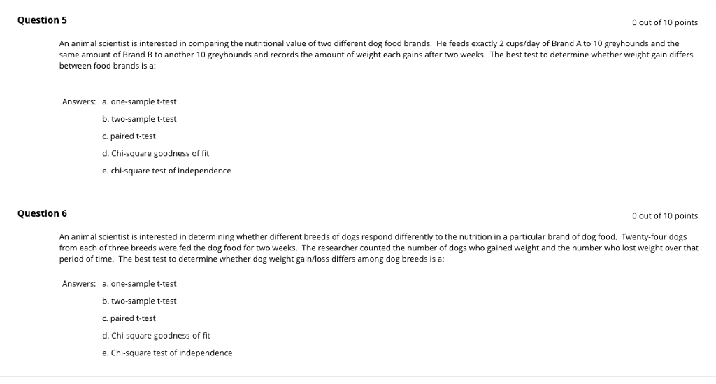 Solved Question 5 0 out of 10 points An animal scientist is | Chegg.com