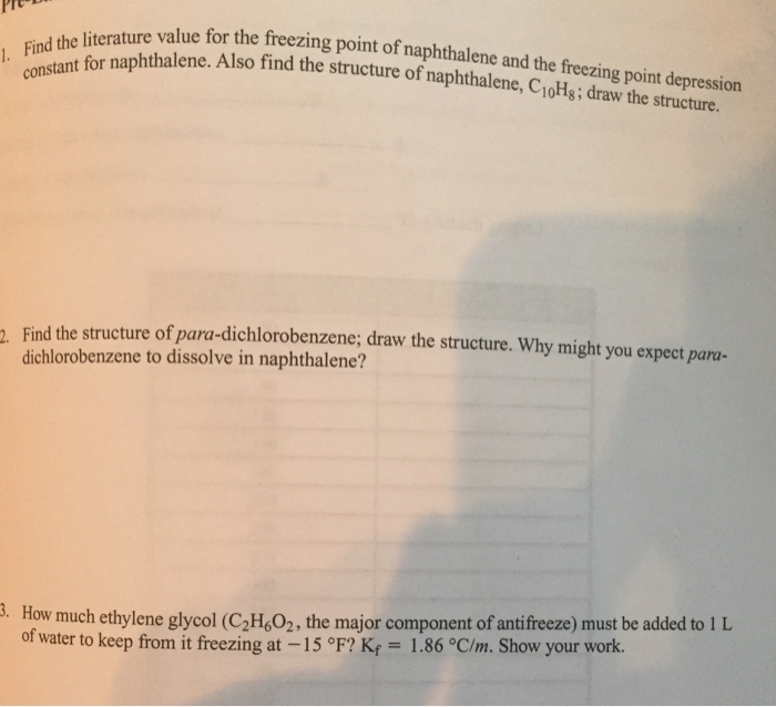 Solved Find the literature value for the freezing point of