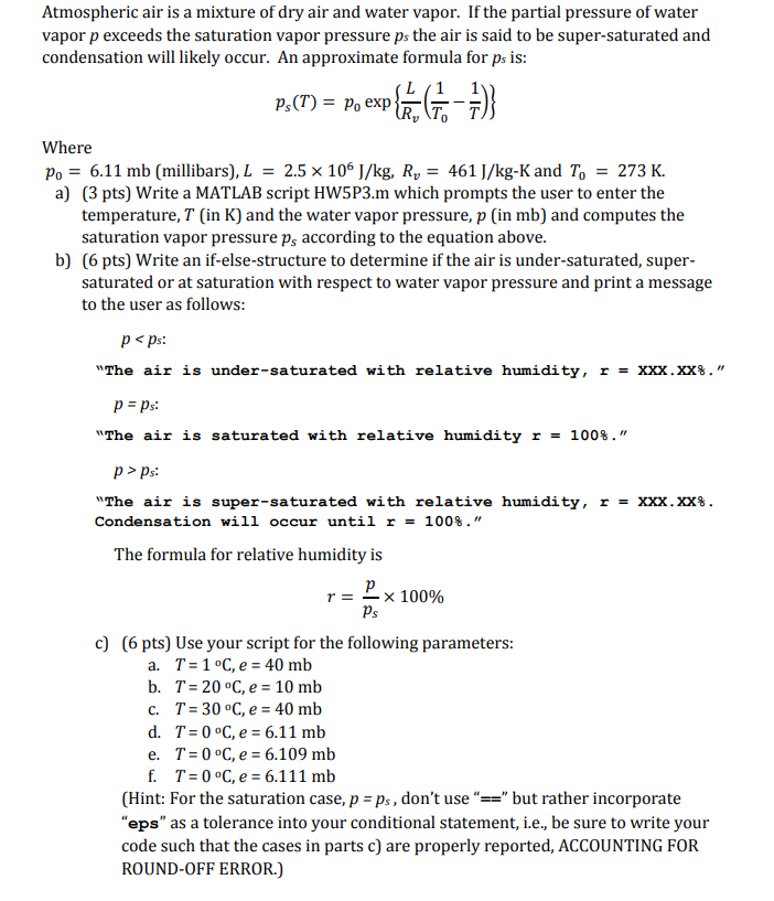 What Is The Partial Pressure Of Water Vapor In An Air Sample When The Total Pressure Is 1 00 Atm