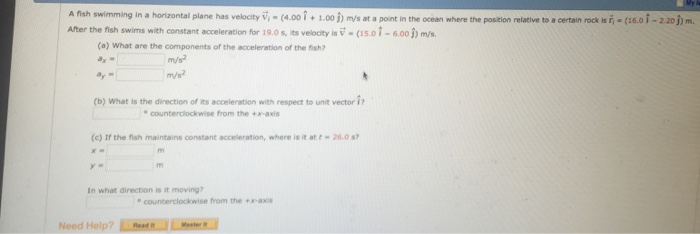 Solved A fish swimming in a horizontal plane has velocity V | Chegg.com