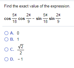 Solved Find the exact value of the expression 2 3 1818 18 9 | Chegg.com