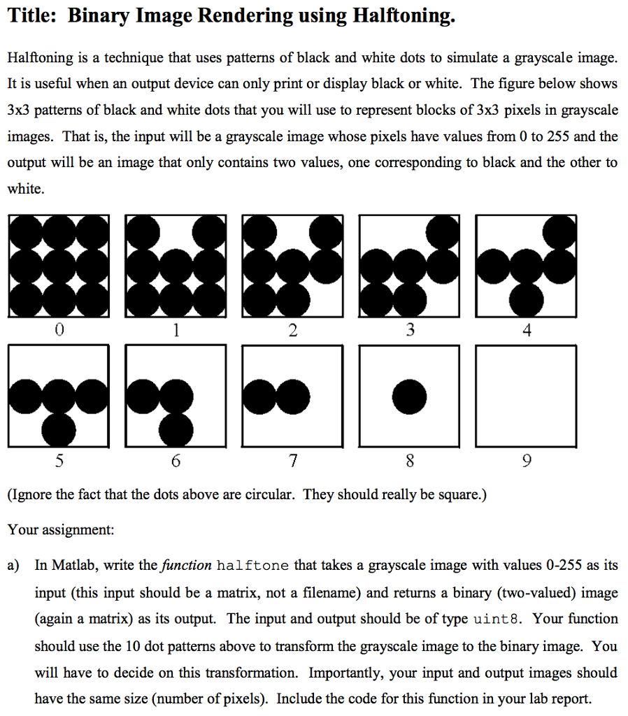 Solved Title: Binary Image Rendering Using Halftoning,. | Chegg.com