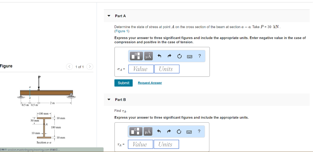 Solved Part A Determine the state of stress at point A on | Chegg.com