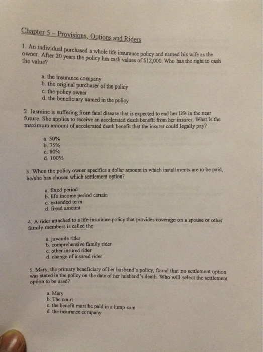 Solved An individual purchased a whole life insurance policy