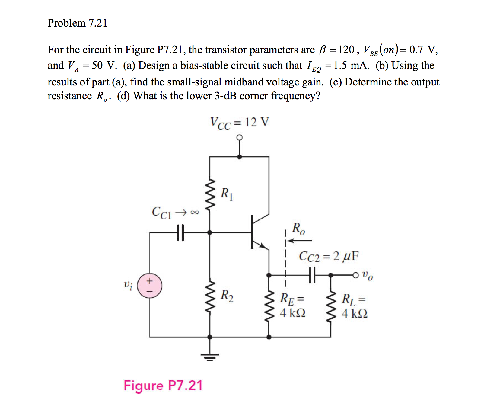 For The Circuit In Figure P7 21 The Transistor Pa Chegg Com