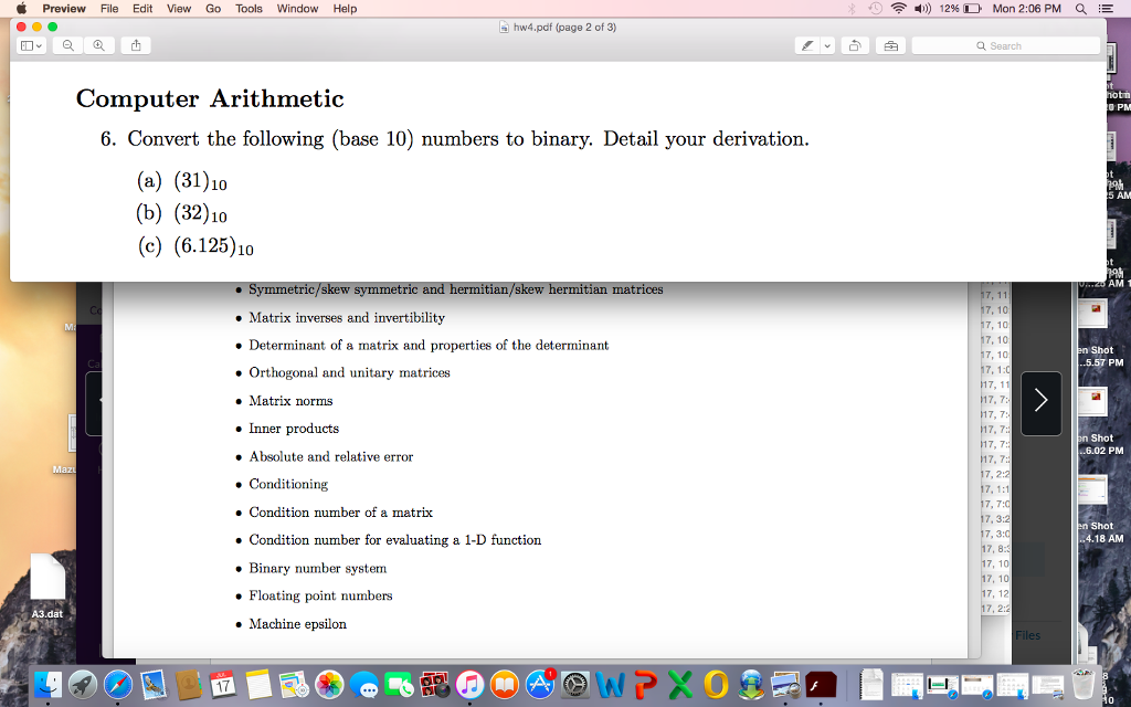 Solved Convert the following (base 10) numbers to binary. | Chegg.com