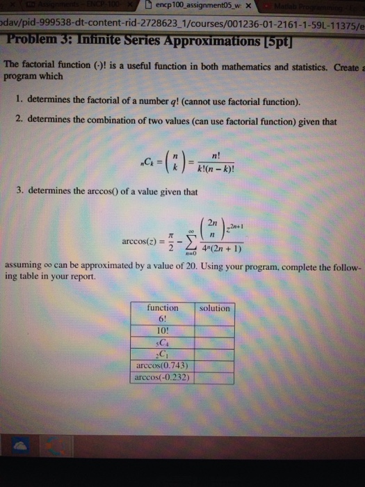 Solved The factorial function (.)! is a useful function in | Chegg.com