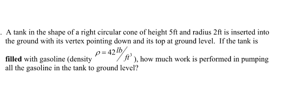 Solved A tank in the shape of a right circular cone of | Chegg.com