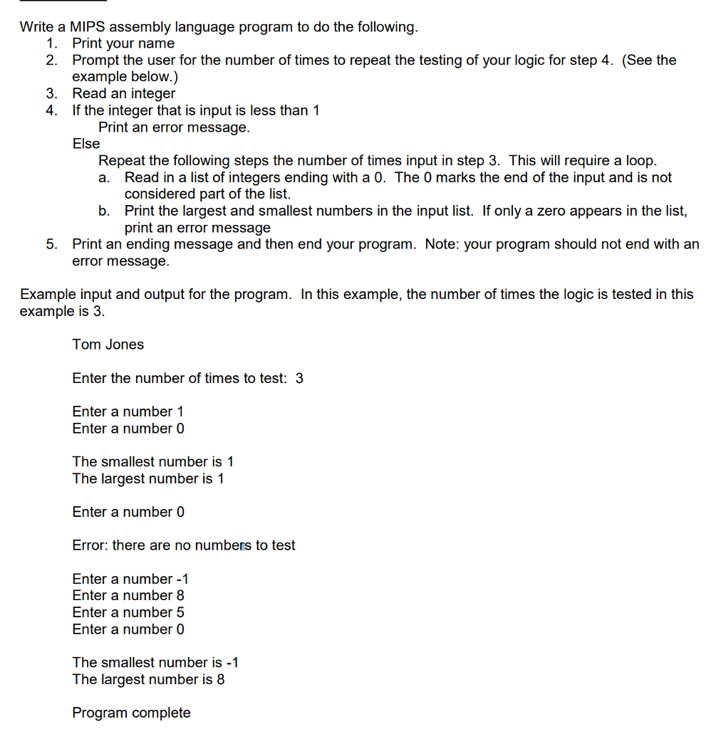 Write a MIPS assembly language program to do the | Chegg.com