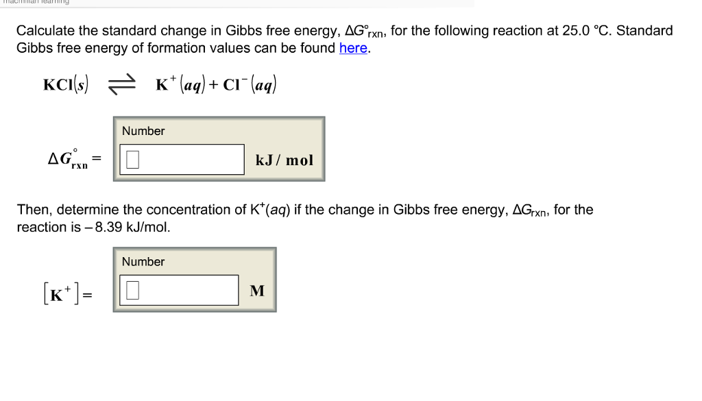 Gibbs Free Energy Worksheet