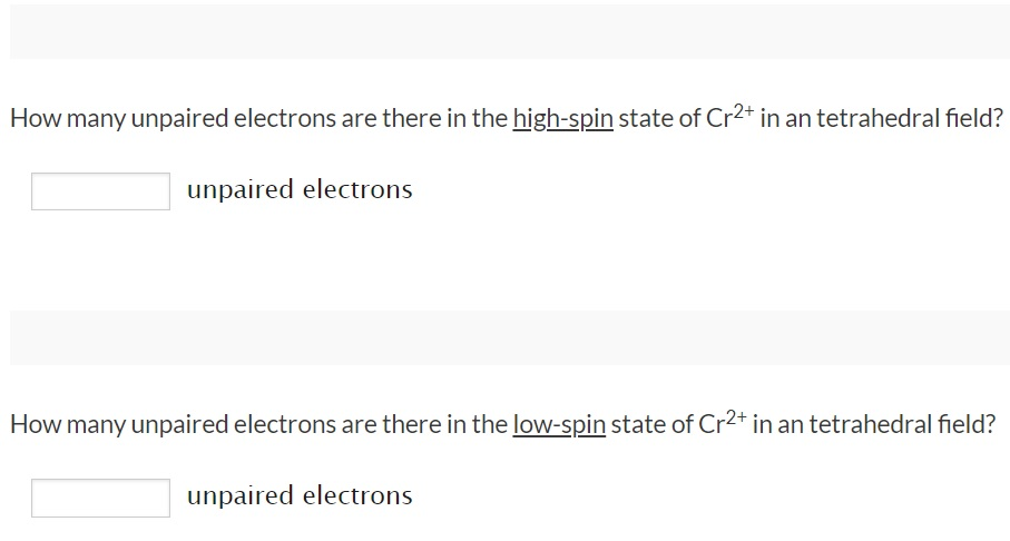 no of unpaired electrons in cr2