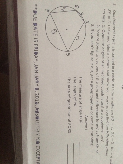 Solved Quadrilateral PQRS Is Inscribed In A Circle. Its Side | Chegg.com