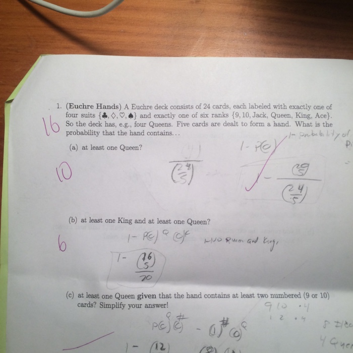 Solved A Euchre deck consists of 24 cards, each labeled with