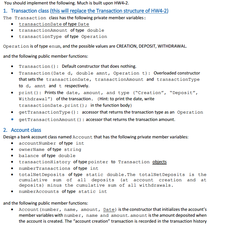 1. Date class Implement a Date class that has the | Chegg.com