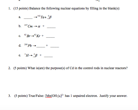 Solved Balance The Following Nuclear Equations By Filling In | Chegg.com