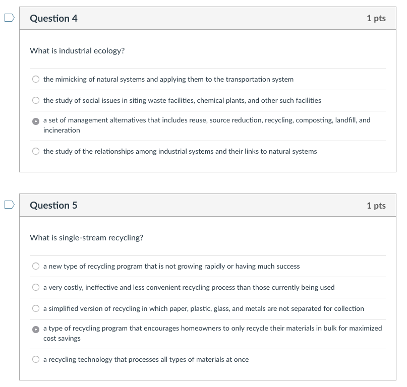 Solved D Question 4 1 pts What is industrial ecology? the | Chegg.com