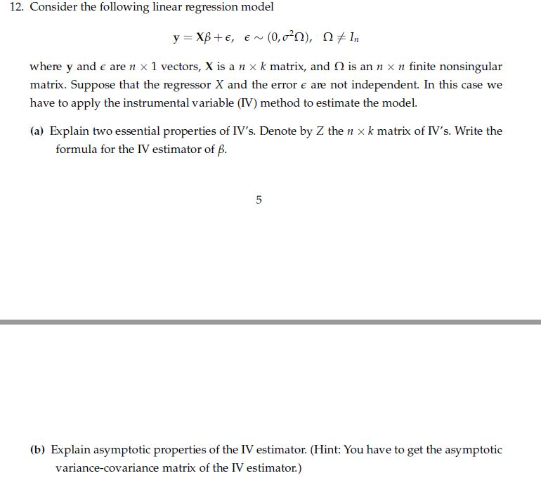 Solved Consider The Following Linear Regression Model Y X 5957