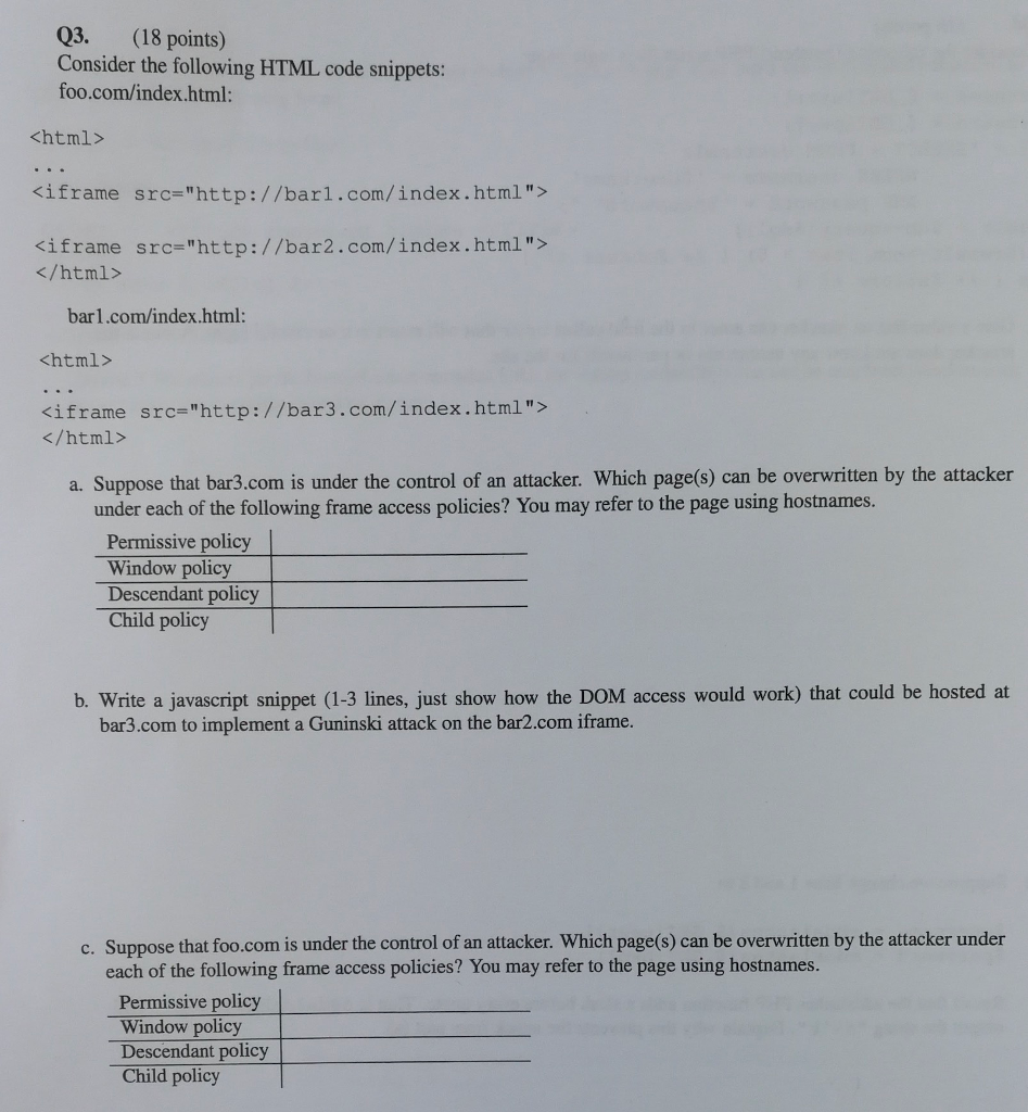 Q3. (18 points) Consider the following HTML code | Chegg.com