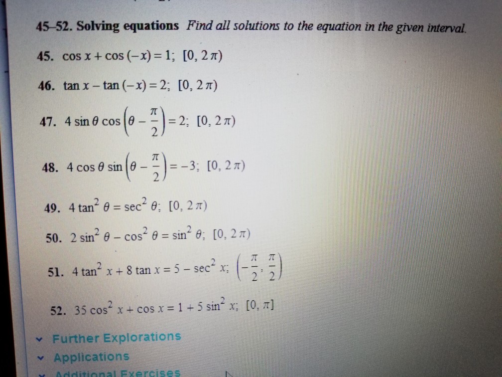 Solved 45-52. Solving equations Find all solutions to the | Chegg.com