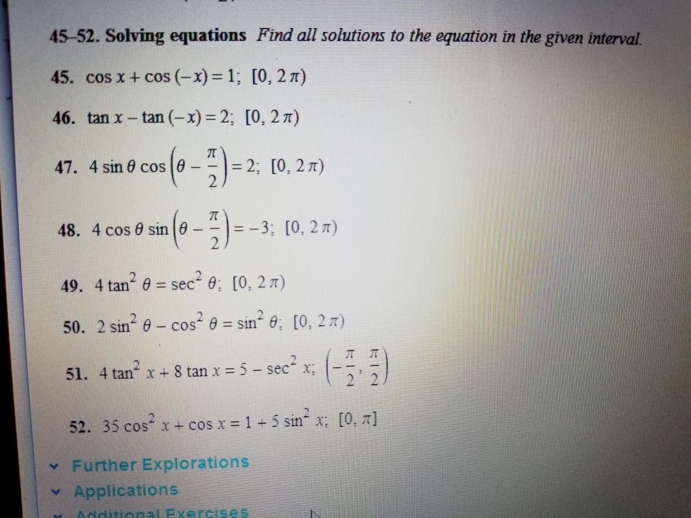 Solved 45-52. Solving equations Find all solutions to the | Chegg.com