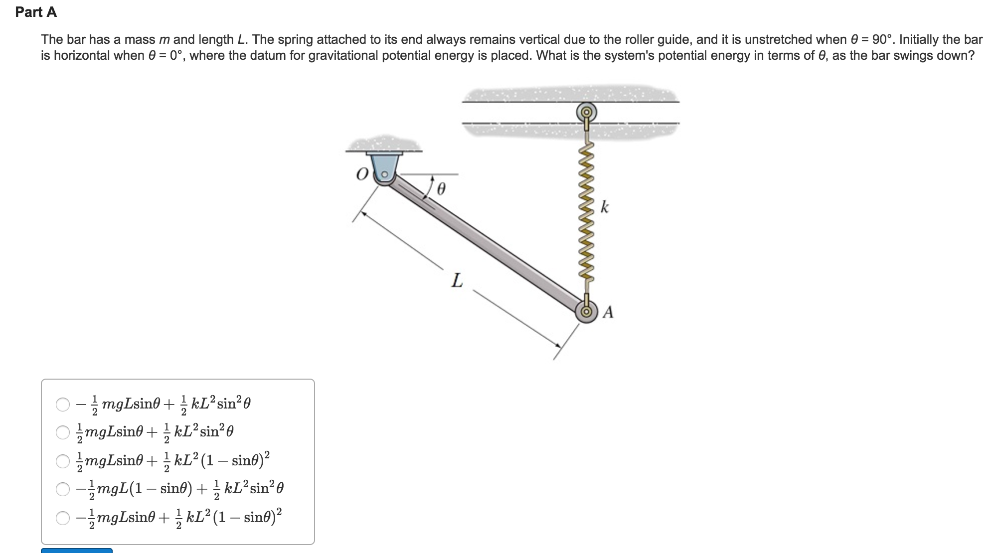 Solved The bar has a mass m and length L. The spring | Chegg.com