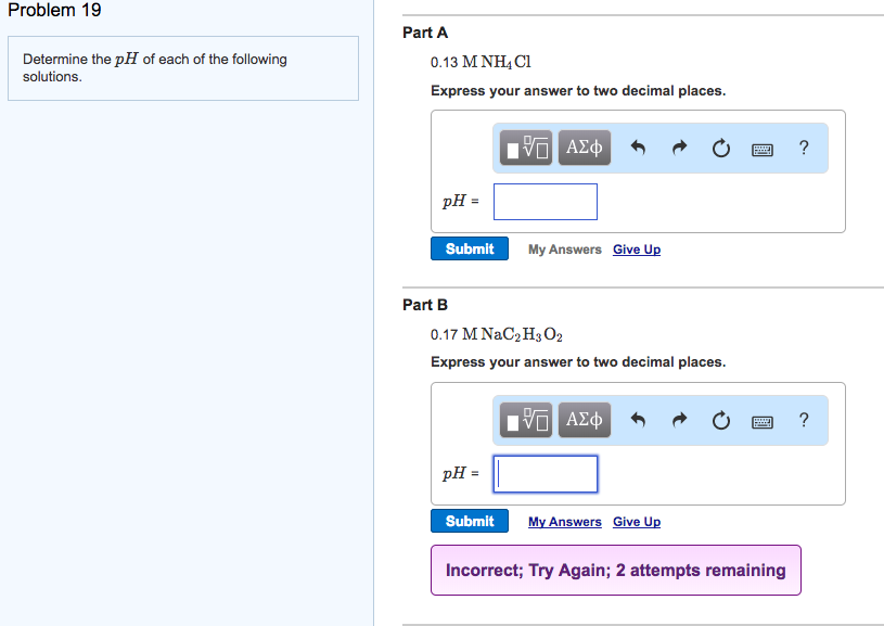 Solved Problem 19 Part A Determine the pH of each of the | Chegg.com