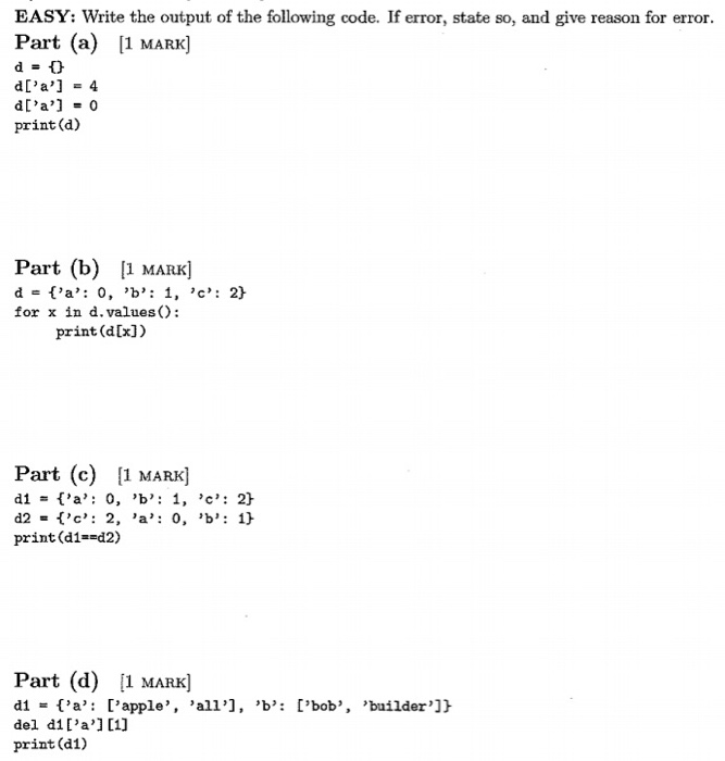 Solved Write the output of the following code. If error,