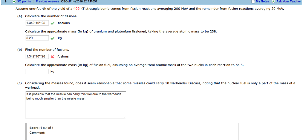 Solved 9. ÷ 3/5 points Previous Answers OSCOPhys2016 | Chegg.com