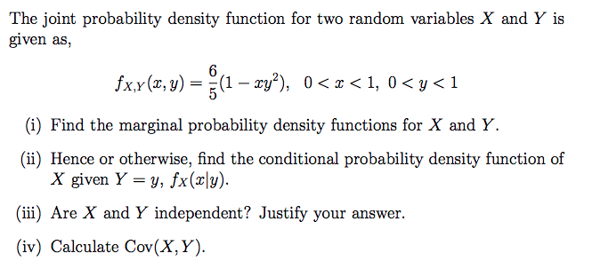 Solved The joint probability density function for two random | Chegg.com