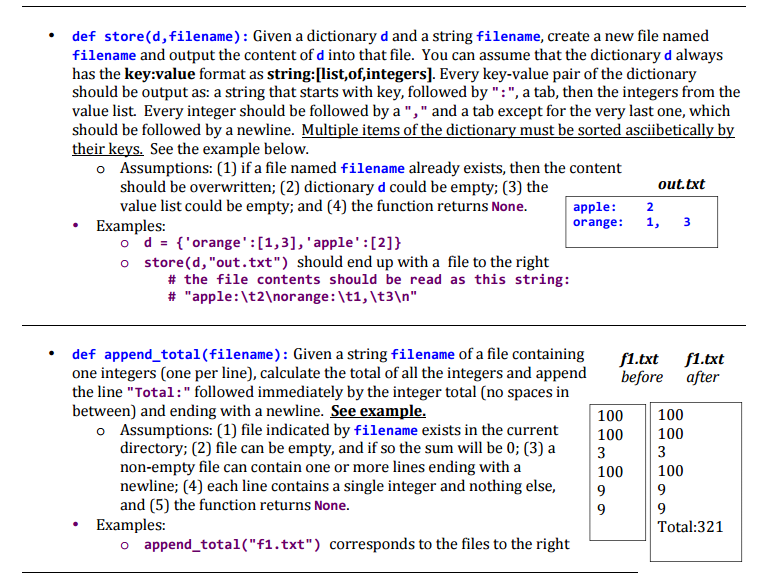Solved Def Store d Filename Given A Dictionary D And A Chegg