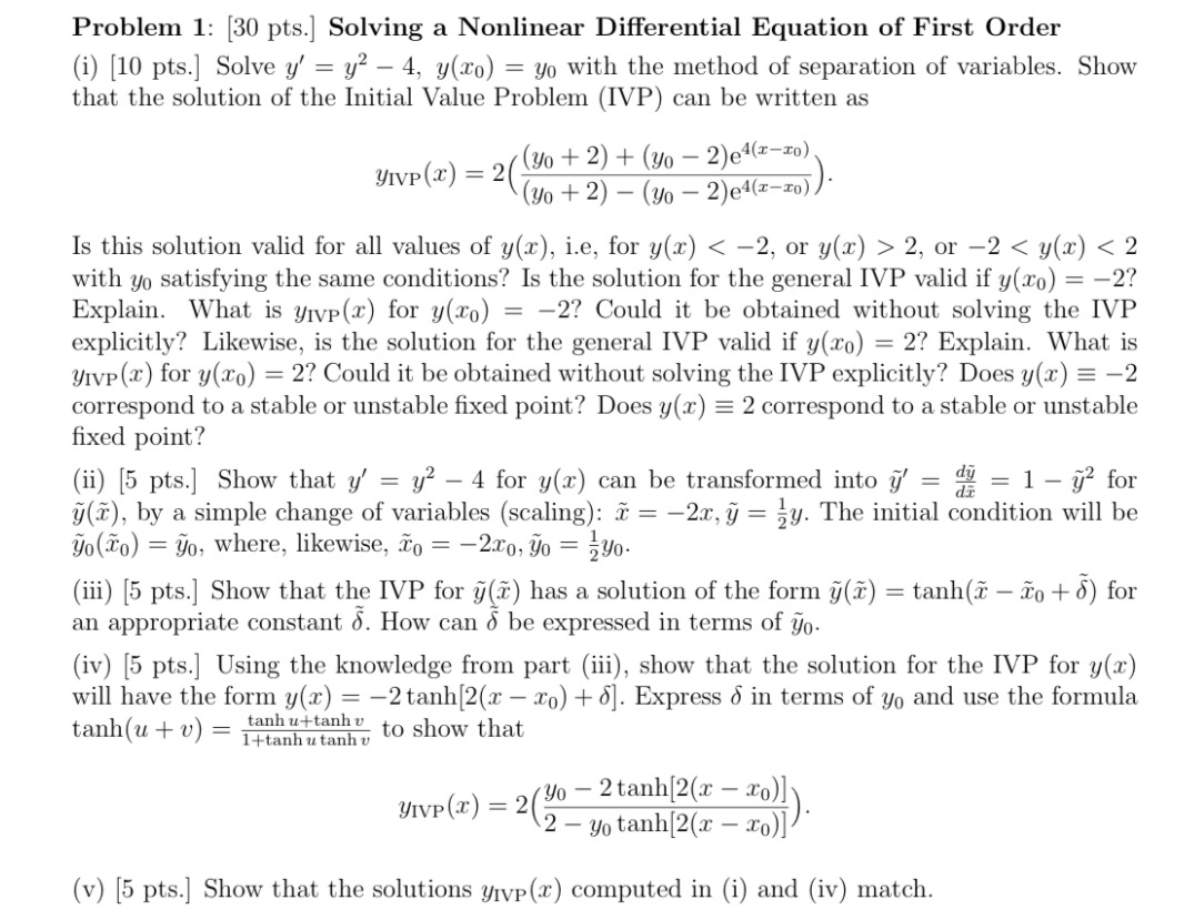 Solved Problem 1 30 pts. Solving a Nonlinear Differential | Chegg.com