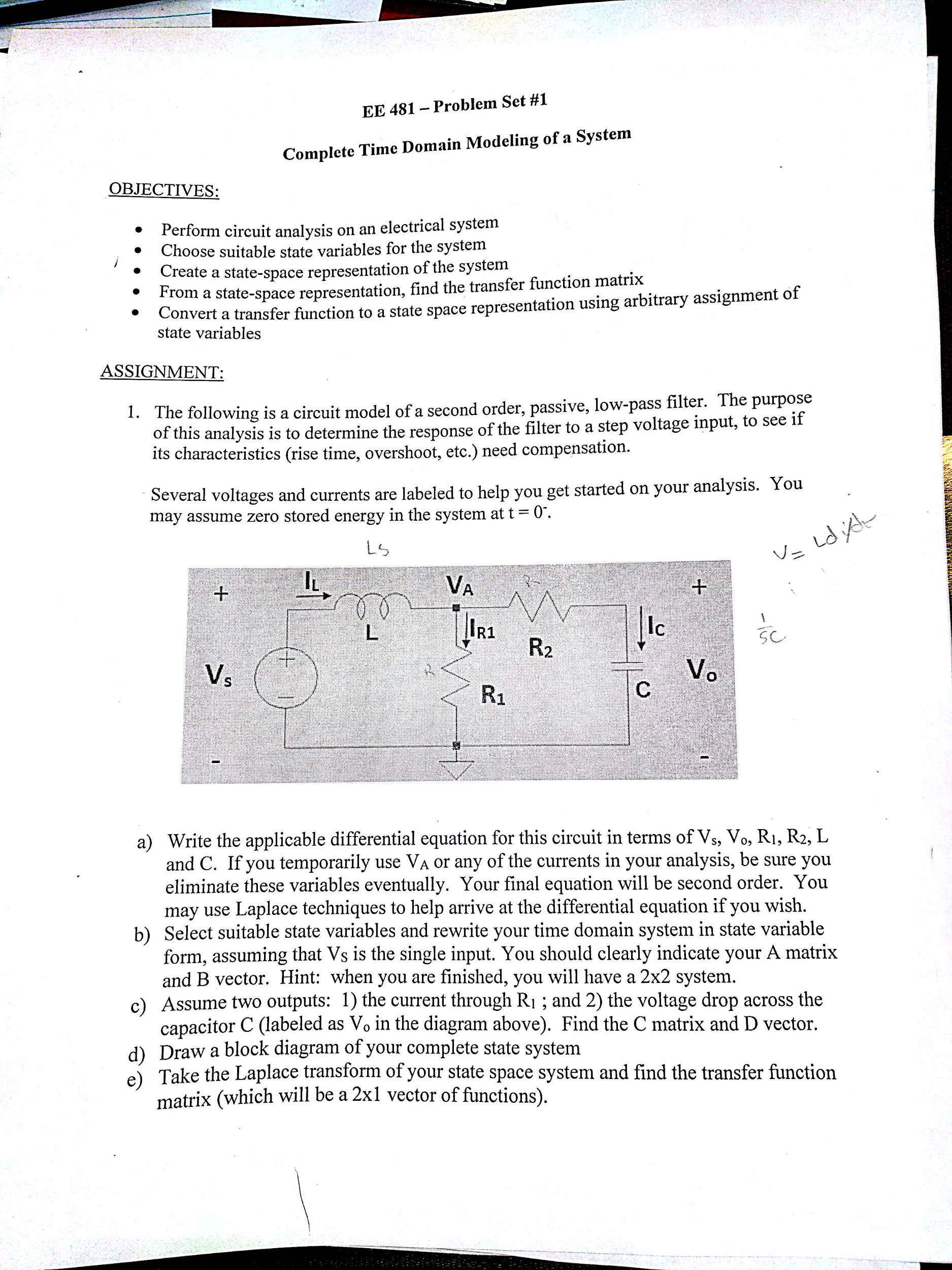 EE 481 Problem Set #1 Complete Time Domain Modeling | Chegg.com