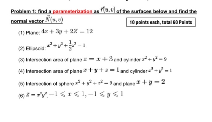 Solved Find a parameterization as normal vector N(u,v) | Chegg.com