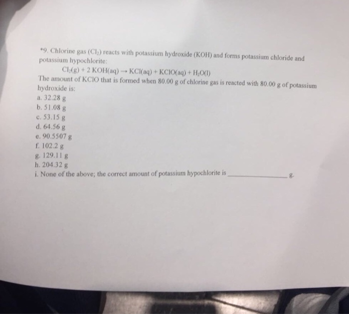 Solved Chlorine gas (Cl_2) reacts with potassium hydroxide