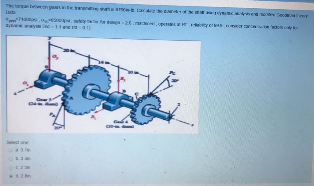Solved The torque between gears in the transmitting shaft is