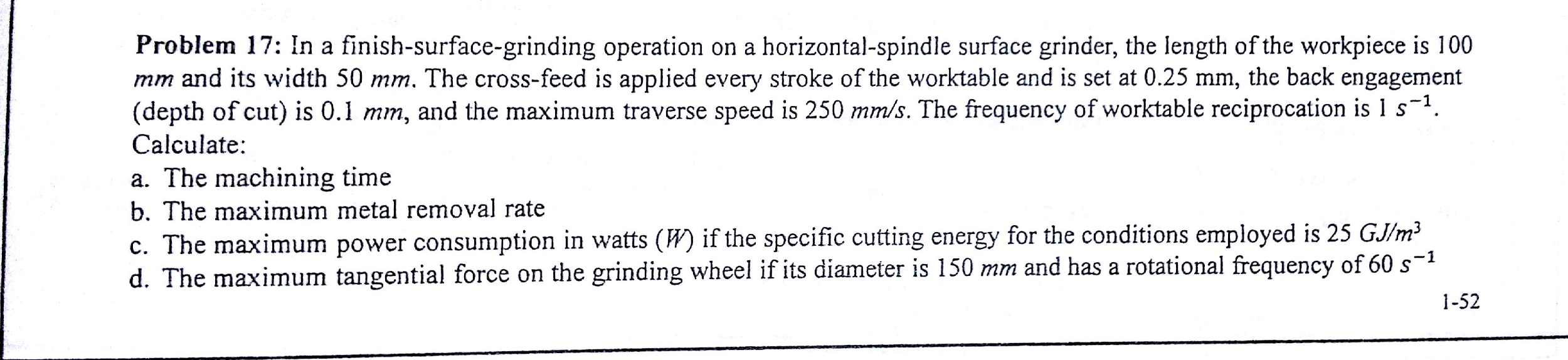 Solved Problem 17 In a finishsurfacegrinding operation on