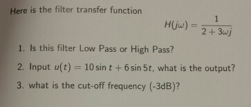 Solved Here is the filter transfer function H (j omega) = | Chegg.com