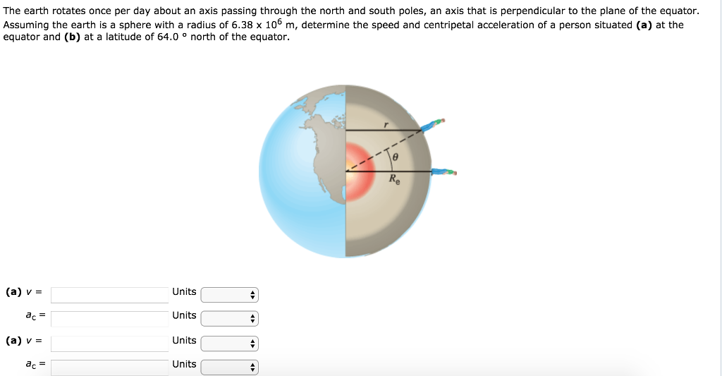 Solved The earth rotates once per day about an axis passing | Chegg.com