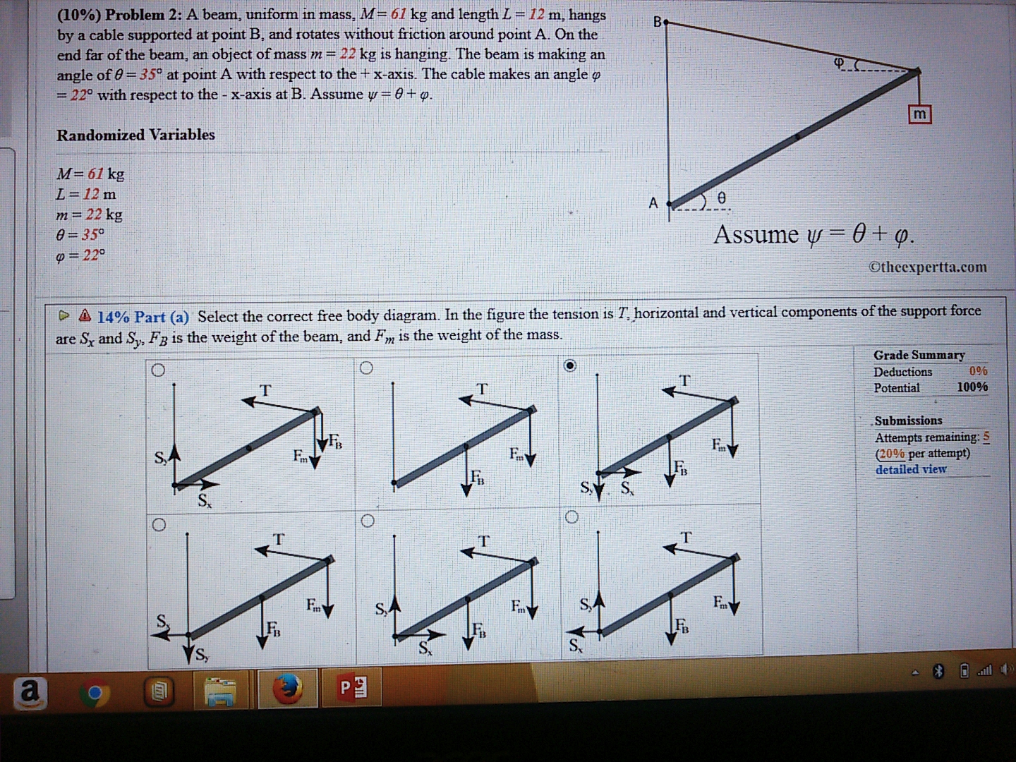 What is the lever arm for the weight of the beam,