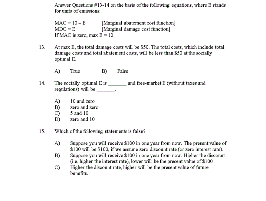 Solved Environmental Economics I Have These True/false | Chegg.com